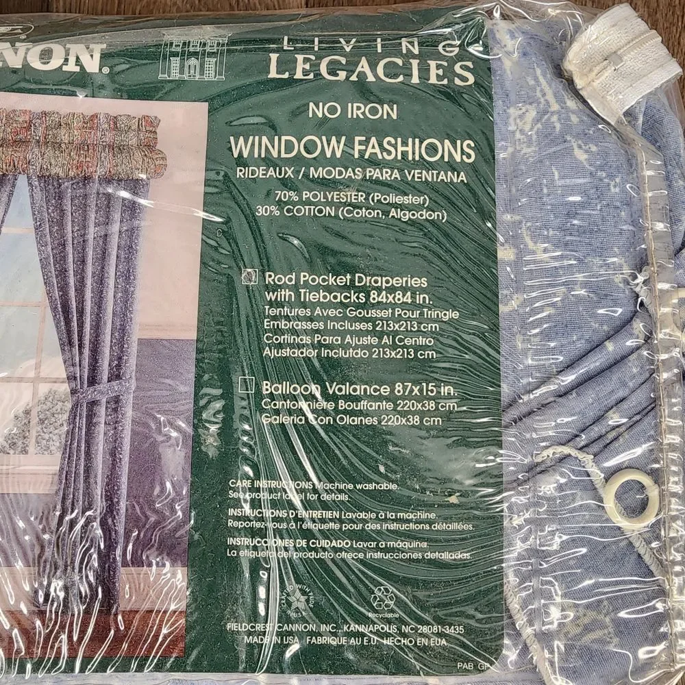 Vintage Cannon Living Legacies‎ Blue Rod Pocket Draperies with Tiebacks 84